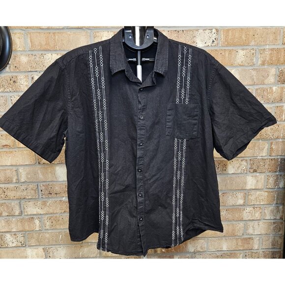 COOFANDY Casual Cuban Guayabera Short Sleeve Black Embroidered Beach Shirt 2XL - Picture 2 of 14